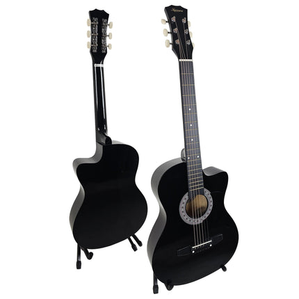 Karrera 38in Pro Cutaway Acoustic Guitar with Carry Bag - Black.