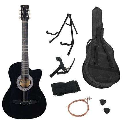 Karrera 38in Pro Cutaway Acoustic Guitar with Carry Bag - Black.