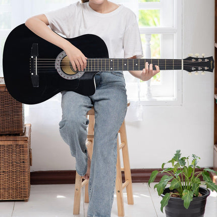 Karrera 38in Pro Cutaway Acoustic Guitar with Carry Bag - Black.