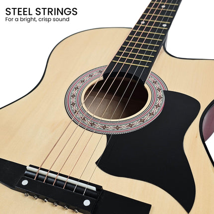Karrera 38in Pro Cutaway Acoustic Guitar with guitar bag - Natural.