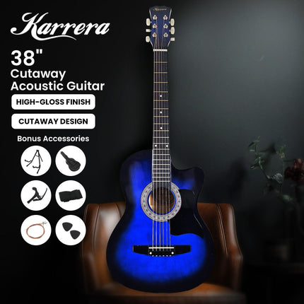 Karrera 38in Pro Cutaway Acoustic Guitar with Bag Strings - Blue Burst.