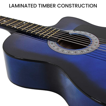Karrera 38in Pro Cutaway Acoustic Guitar with Bag Strings - Blue Burst.