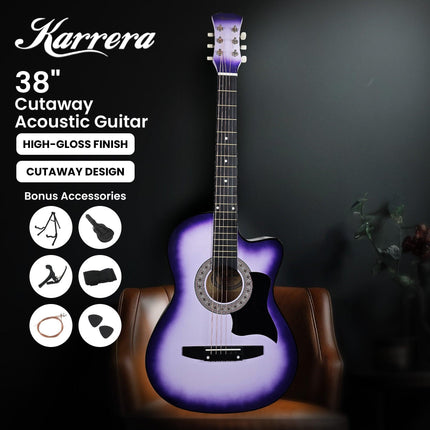 Karrera 38in Pro Cutaway Acoustic Guitar with guitar bag - Purple Burst.