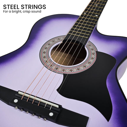 Karrera 38in Pro Cutaway Acoustic Guitar with guitar bag - Purple Burst.