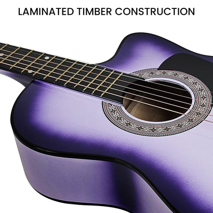Karrera 38in Pro Cutaway Acoustic Guitar with guitar bag - Purple Burst.