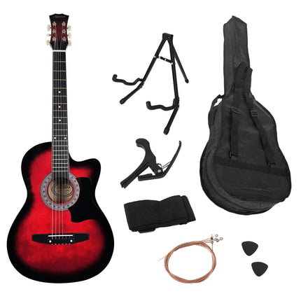 Karrera 38in Pro Cutaway Acoustic Guitar with guitar bag - Red Burst.