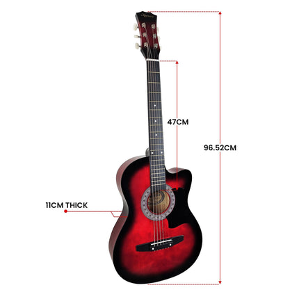Karrera 38in Pro Cutaway Acoustic Guitar with guitar bag - Red Burst.