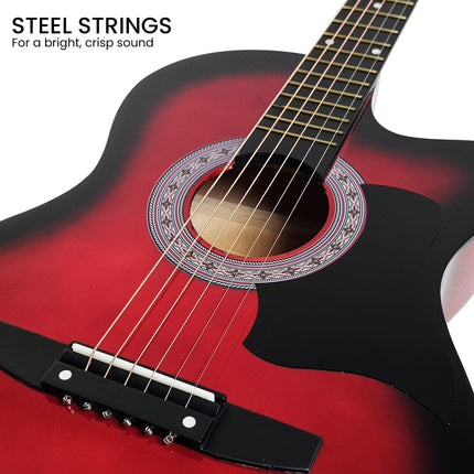 Karrera 38in Pro Cutaway Acoustic Guitar with guitar bag - Red Burst.