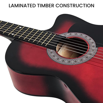 Karrera 38in Pro Cutaway Acoustic Guitar with guitar bag - Red Burst.