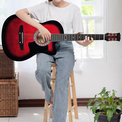 Karrera 38in Pro Cutaway Acoustic Guitar with guitar bag - Red Burst.