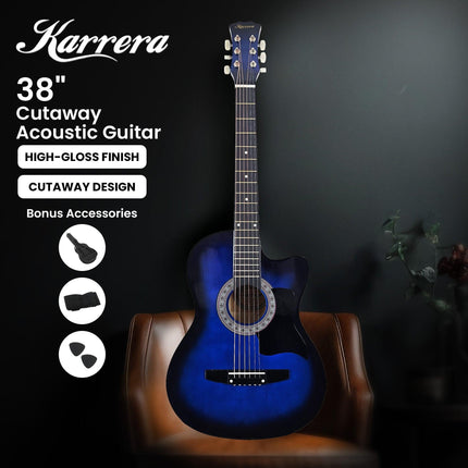 Karrera 38in Cutaway Acoustic Guitar with guitar bag - Blue Burst.