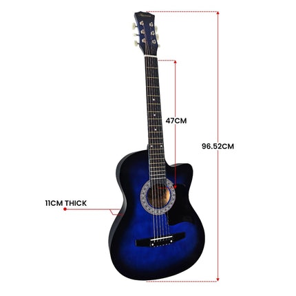 Karrera 38in Cutaway Acoustic Guitar with guitar bag - Blue Burst.