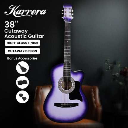 Karrera 38in Cutaway Acoustic Guitar with guitar bag - Purple Burst.
