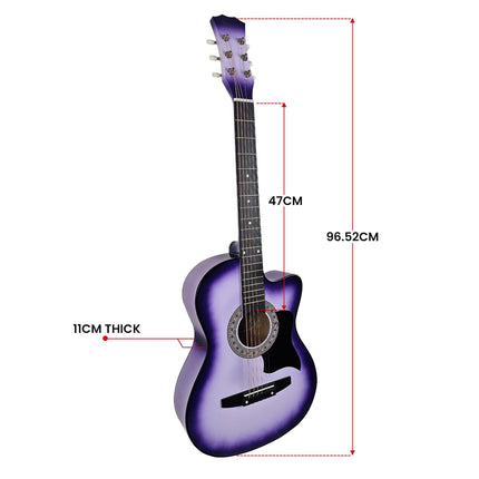 Karrera 38in Cutaway Acoustic Guitar with guitar bag - Purple Burst.