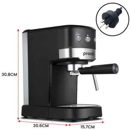 Pronti CM-850D Coffee Machine 20 Bar Espresso Maker with Milk Frother and 1.25L Tank.