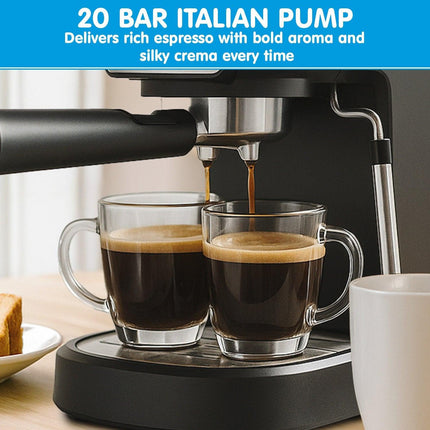 Pronti CM-850D Coffee Machine 20 Bar Espresso Maker with Milk Frother and 1.25L Tank.