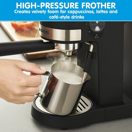 Pronti CM-850D Coffee Machine 20 Bar Espresso Maker with Milk Frother and 1.25L Tank.