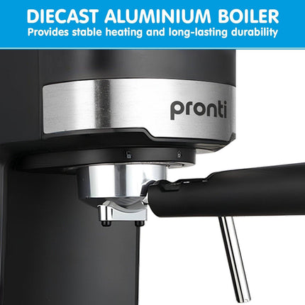 Pronti CM-850D Coffee Machine 20 Bar Espresso Maker with Milk Frother and 1.25L Tank.