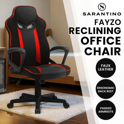 Sarantino Fayzo Racing Reclining Office Gaming Chair Black And Red Adjustable Computer Desk Seat With Adjustable Height, Breathable Mesh Back, Padded Armrests.