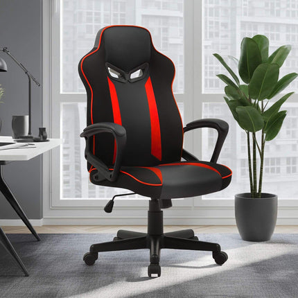 Sarantino Fayzo Racing Reclining Office Gaming Chair Black And Red Adjustable Computer Desk Seat With Adjustable Height, Breathable Mesh Back, Padded Armrests.