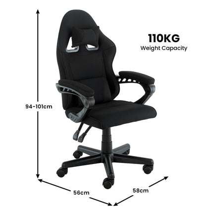 Sarantino Antre Kids Study Gaming Chair Black Adjustable Computer Desk Seat Racing Inspired-look With Adjustable Height, Ergonomic Back Support, Padded Armrests.