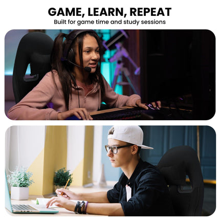 Sarantino Antre Kids Study Gaming Chair Black Adjustable Computer Desk Seat Racing Inspired-look With Adjustable Height, Ergonomic Back Support, Padded Armrests.