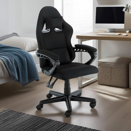 Sarantino Antre Kids Study Gaming Chair Black Adjustable Computer Desk Seat Racing Inspired-look With Adjustable Height, Ergonomic Back Support, Padded Armrests.
