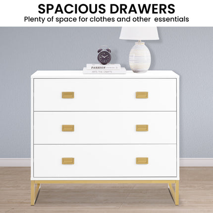 Sarantino Amara Chest of Drawers Tallboy Dresser in White/Gold.