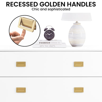 Sarantino Amara Chest of Drawers Tallboy Dresser in White/Gold.