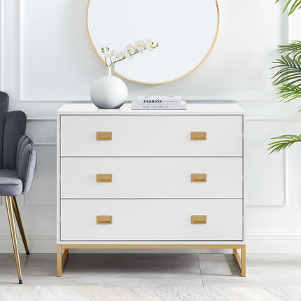 Sarantino Amara Chest of Drawers Tallboy Dresser in White/Gold.