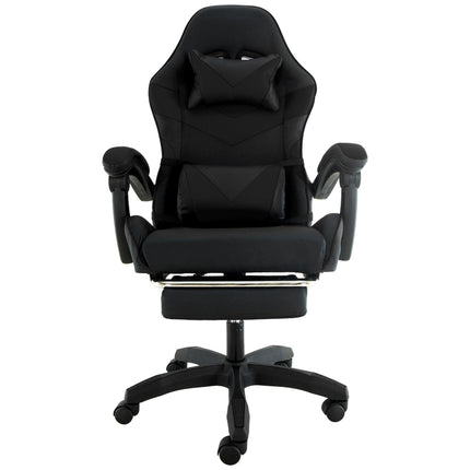 Sarantino Cueva Reclining High Back Office Gaming Chair Black Retractable Footrest Computer Seat.