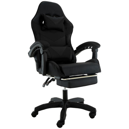 Sarantino Cueva Reclining High Back Office Gaming Chair Black Retractable Footrest Computer Seat.