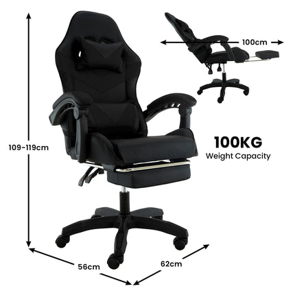 Sarantino Cueva Reclining High Back Office Gaming Chair Black Retractable Footrest Computer Seat.