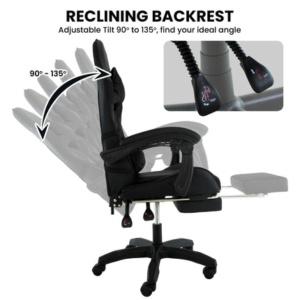 Sarantino Cueva Reclining High Back Office Gaming Chair Black Retractable Footrest Computer Seat.