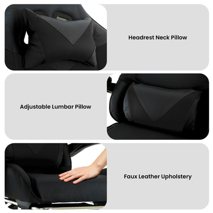 Sarantino Cueva Reclining High Back Office Gaming Chair Black Retractable Footrest Computer Seat.