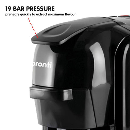 Pronti HomeMaid 3-in-1 Coffee Machine Multi-Capsule Pods and Ground Coffee Nespresso & Caffitaly Compatible CM-511HM.