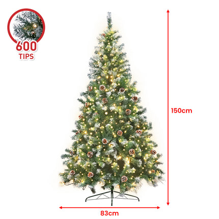 Christabelle 1.5m Pre Lit LED Christmas Tree Decor with Pine Cones Xmas Decorations.