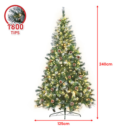 Christabelle 2.4m Pre Lit LED Christmas Tree Decor with Pine Cones Xmas Decorations.