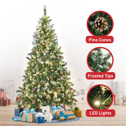 Christabelle 2.4m Pre Lit LED Christmas Tree Decor with Pine Cones Xmas Decorations.
