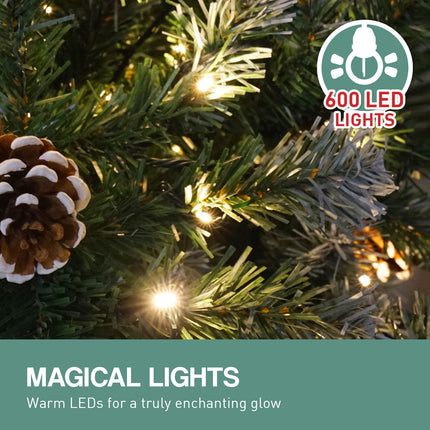 Christabelle 2.4m Pre Lit LED Christmas Tree Decor with Pine Cones Xmas Decorations.