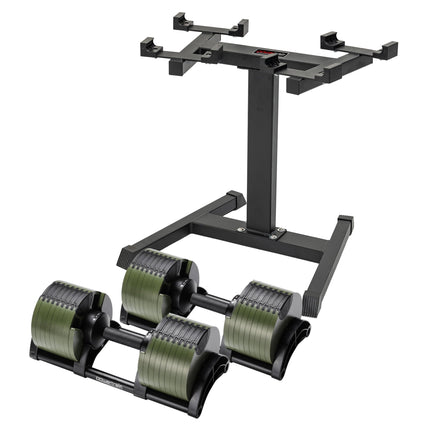Powertrain Eon Dial-Up 72KG Adjustable Dumbbells Pair with Stand  - Green.