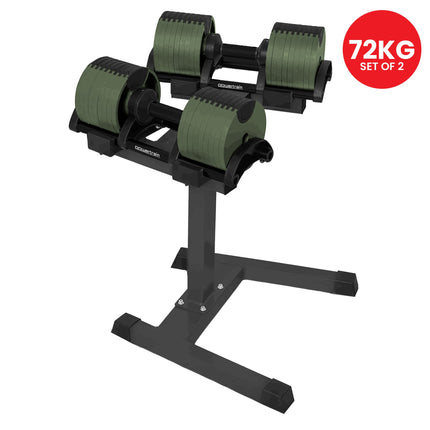 Powertrain Eon Dial-Up 72KG Adjustable Dumbbells Pair with Stand  - Green.
