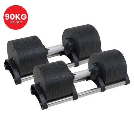 Powertrain Eon 90kg Adjustable Dumbbells Home Gym 9 Strength Training Safety Lock System Building & Fitness Workouts.