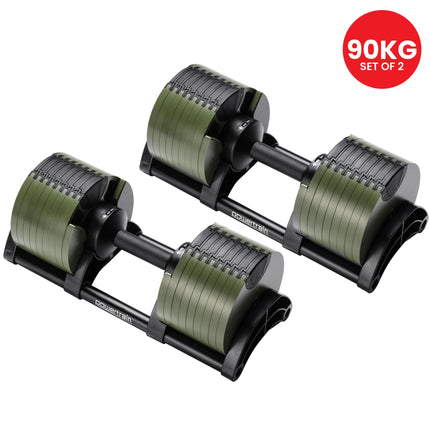 Powertrain Eon Dial-Up 90KG Adjustable Dumbbells Pair - Green.