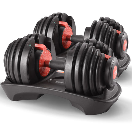 Powertrain 48kg Adjustable Dumbbells 15-in-1 Home Gym Weights – Red.