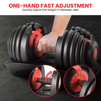 Powertrain 48kg Adjustable Dumbbells 15-in-1 Home Gym Weights – Red.