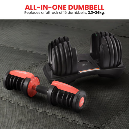 Powertrain 48kg Adjustable Dumbbells 15-in-1 Home Gym Weights – Red.