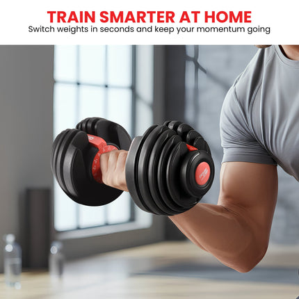 Powertrain 48kg Adjustable Dumbbells 15-in-1 Home Gym Weights – Red.