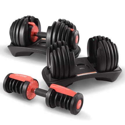 Powertrain 48kg Adjustable Dumbbells 15-in-1 Home Gym Weights – Red.