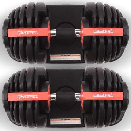 Powertrain 48kg Adjustable Dumbbells 15-in-1 Home Gym Weights – Red.